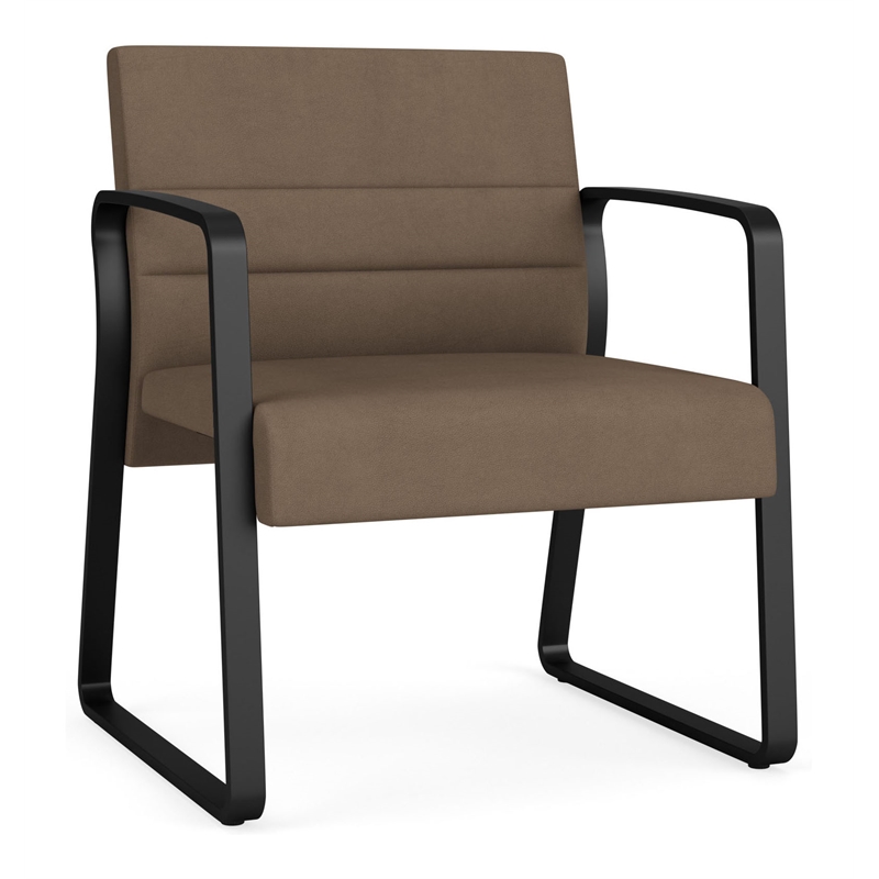 Waterfall Reception Waiting Sled Base Oversize Guest Chair / Black Steel / Brown