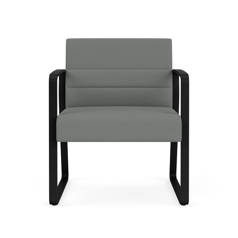 Waterfall Reception Sled Base Oversize Guest Chair / Black Steel / Light Gray
