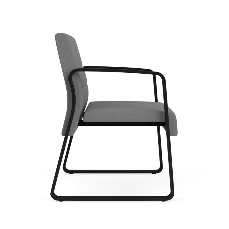Waterfall Reception Sled Base Oversize Guest Chair / Black Steel / Light Gray