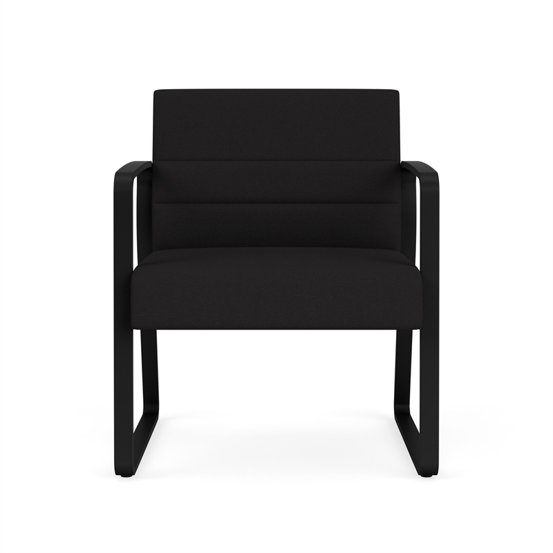 Waterfall Reception Waiting Sled Base Oversize Guest Chair / Black Steel / Black