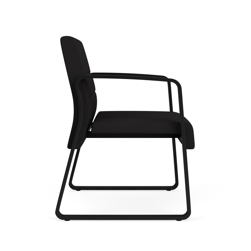 Waterfall Reception Waiting Sled Base Oversize Guest Chair / Black Steel / Black