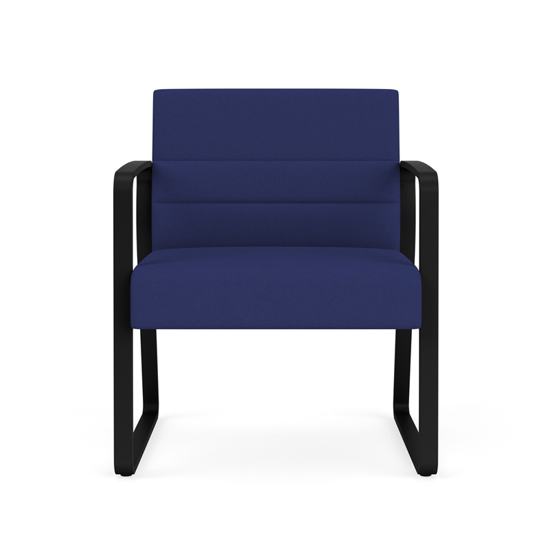 Waterfall Reception Waiting Sled Base Oversize Guest Chair / Black Steel / Blue