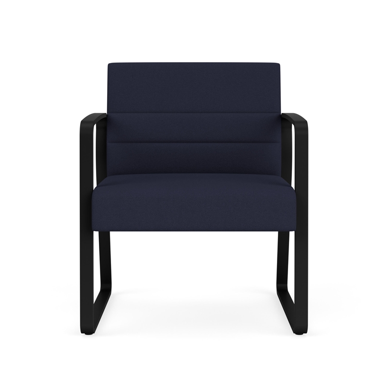 Waterfall Reception Sled Base Oversize Guest Chair / Black Steel / Navy Blue