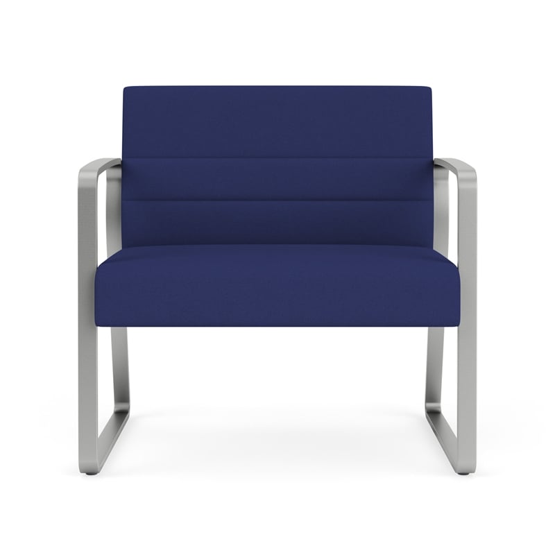 Waterfall Reception Waiting Sled Base Bariatic Chair / Silver Steel / Blue