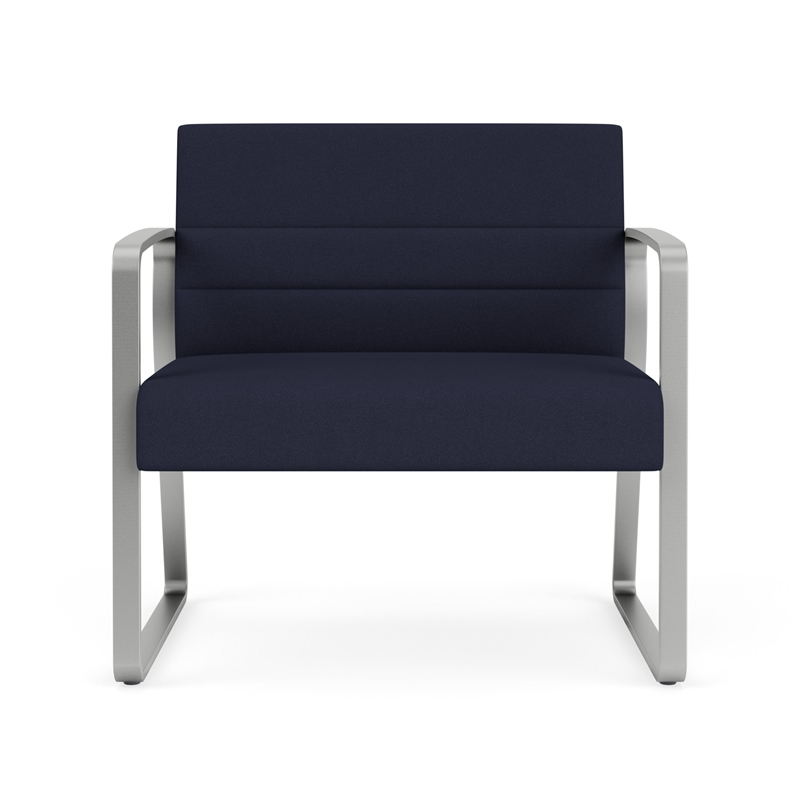 Waterfall Reception Waiting Sled Base Bariatic Chair / Silver Steel / Navy Blue