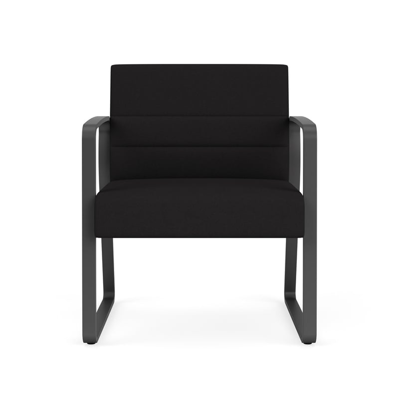Waterfall Reception Sled Base Oversize Guest Chair / Charcoal Steel / Black