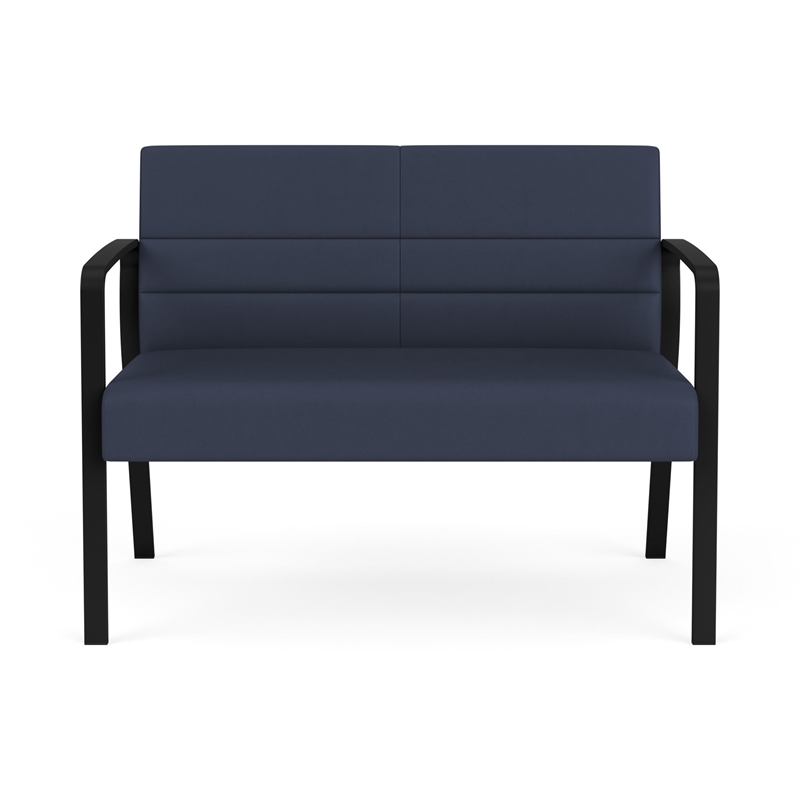 Waterfall Reception Waiting Room Healthcare Loveseat / Black Steel / Blue