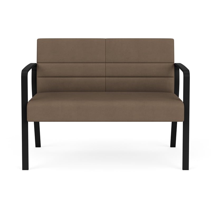 Waterfall Reception Waiting Room Healthcare Loveseat / Black Steel / Brown