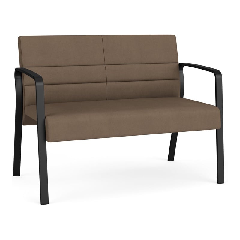 Waterfall Reception Waiting Room Healthcare Loveseat / Black Steel / Brown
