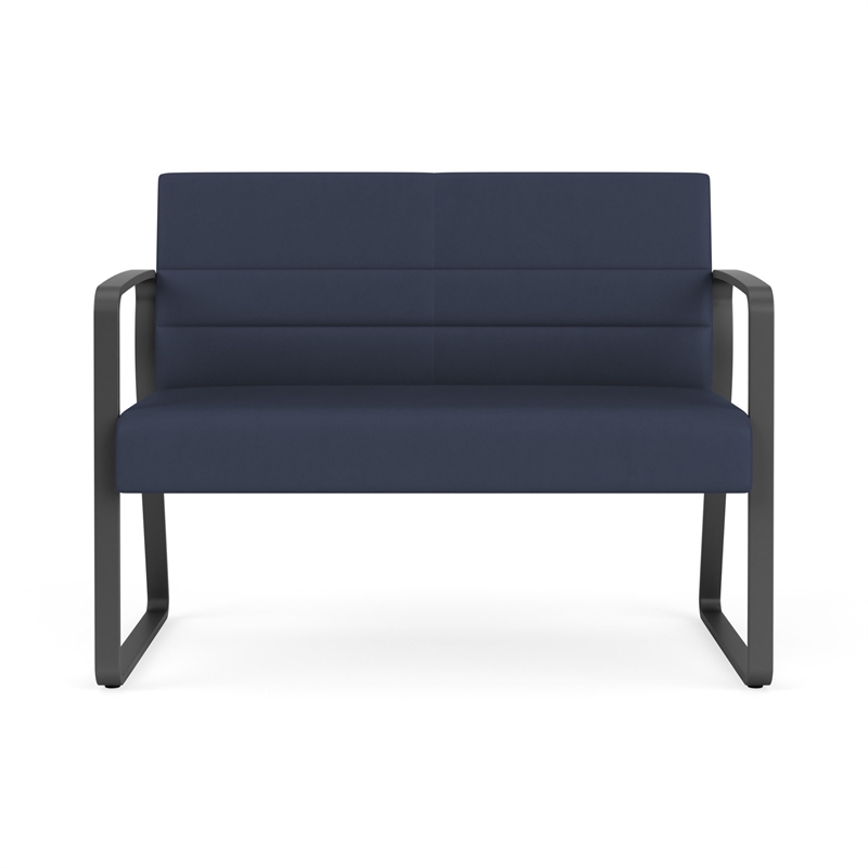 Waterfall Reception Waiting Sled Base Loveseat / Charcoal Steel / Blue