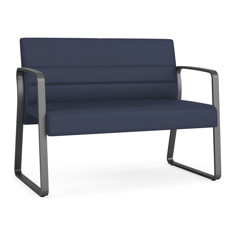 Waterfall Reception Waiting Sled Base Loveseat / Charcoal Steel / Blue