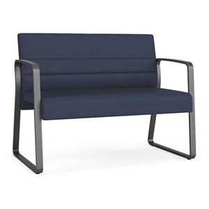 Waterfall Reception Waiting Sled Base Loveseat / Charcoal Steel / Blue