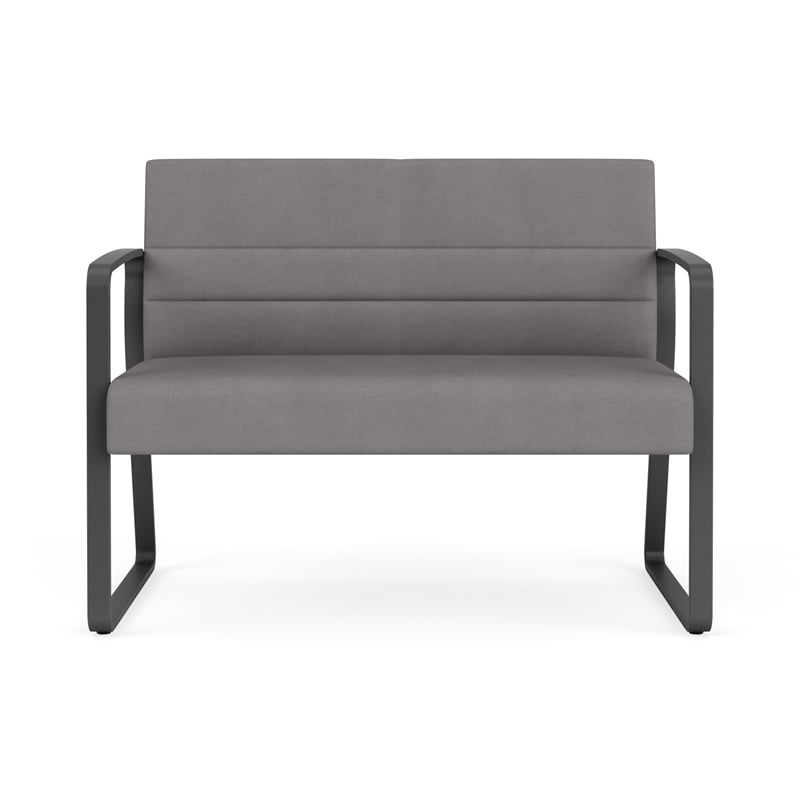 Waterfall Reception Waiting Sled Base Loveseat / Charcoal Steel / Light Gray