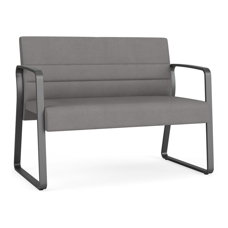 Waterfall Reception Waiting Sled Base Loveseat / Charcoal Steel / Light Gray