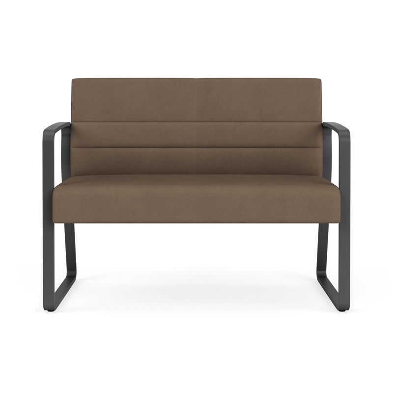 Waterfall Reception Waiting Sled Base Loveseat / Charcoal Steel / Brown
