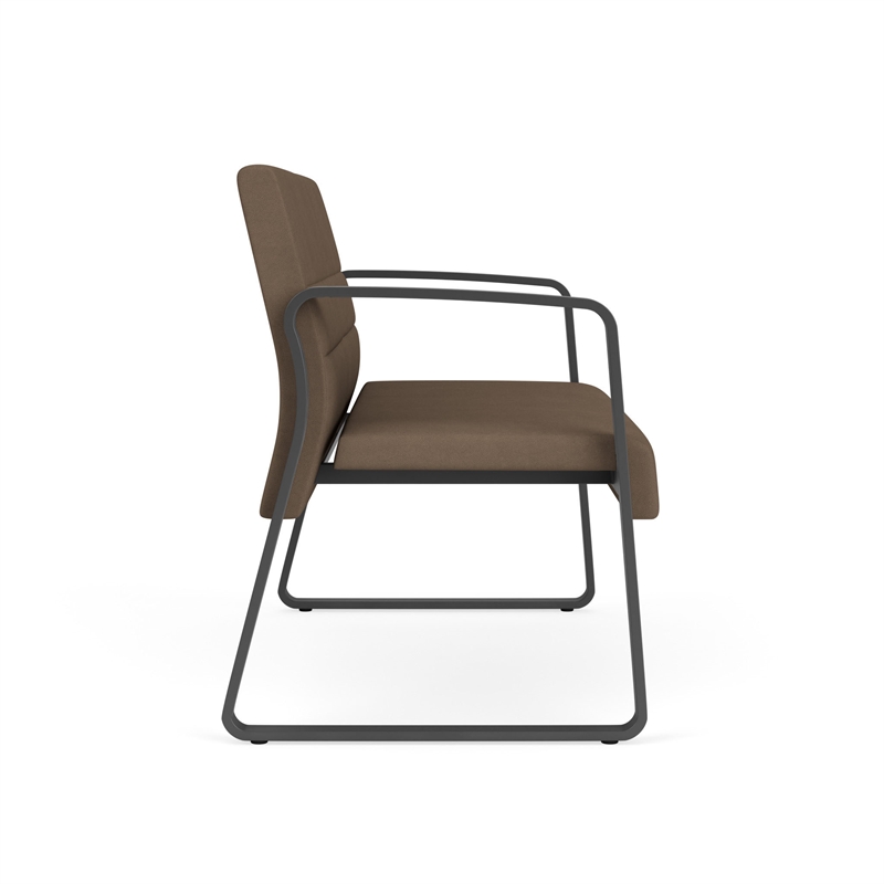 Waterfall Reception Waiting Sled Base Loveseat / Charcoal Steel / Brown