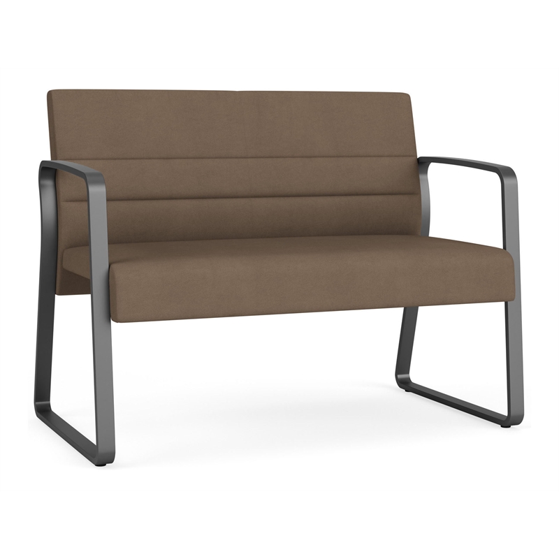 Waterfall Reception Waiting Sled Base Loveseat / Charcoal Steel / Brown
