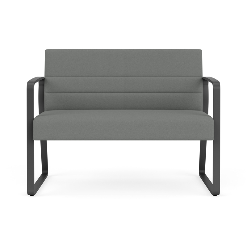 Waterfall Reception Waiting Sled Base Loveseat / Charcoal Steel / Light Gray