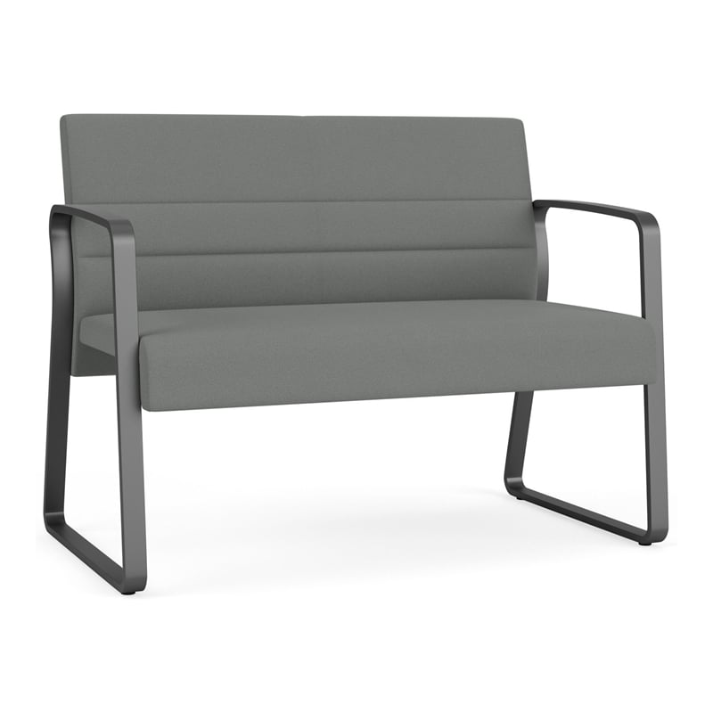 Waterfall Reception Waiting Sled Base Loveseat / Charcoal Steel / Light Gray