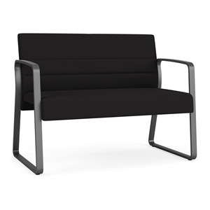 Waterfall Reception Waiting Sled Base Loveseat / Charcoal Steel / Black