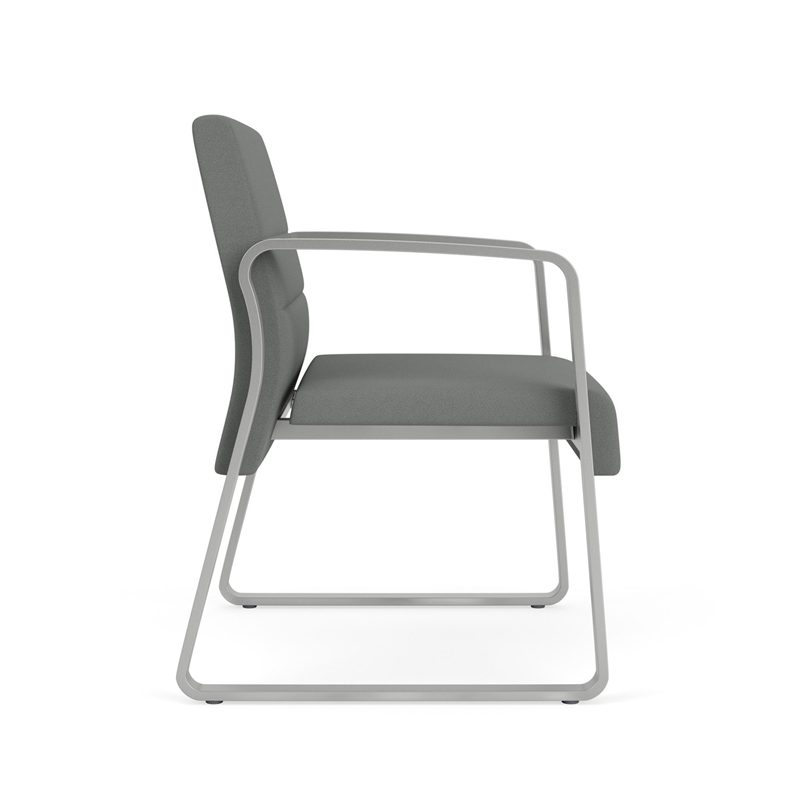 Waterfall Reception Sled Base Oversize Guest Chair / Silver Steel / Light Gray