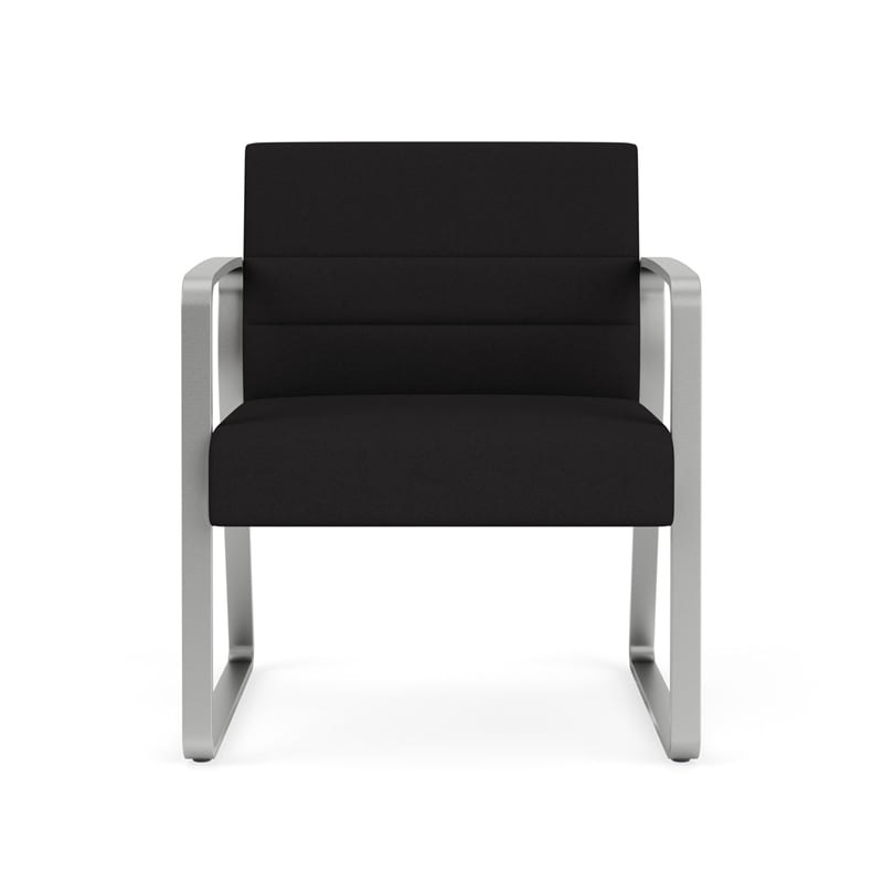 Waterfall Reception Sled Base Oversize Guest Chair / Silver Steel / Black