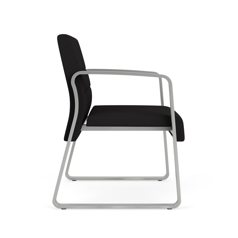 Waterfall Reception Sled Base Oversize Guest Chair / Silver Steel / Black