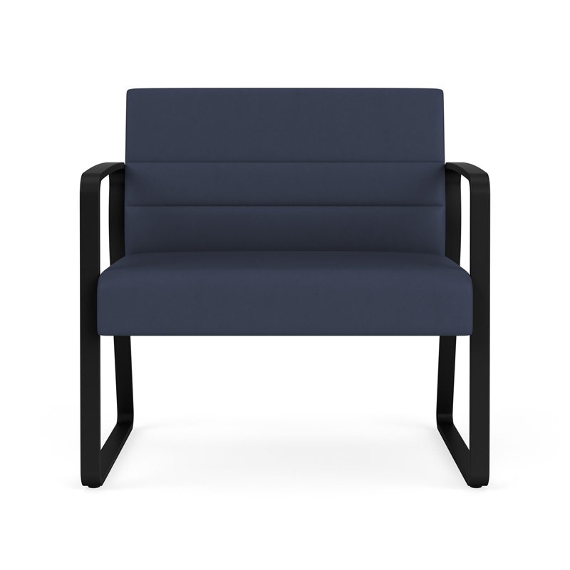 Waterfall Reception Waiting Sled Base Bariatic Chair / Black Steel / Blue