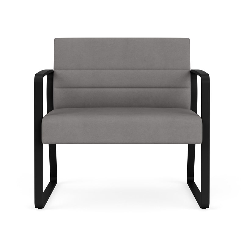 Waterfall Reception Waiting Sled Base Bariatic Chair / Black Steel / Light Gray