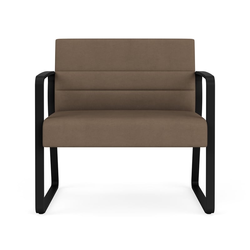 Waterfall Reception Waiting Sled Base Bariatic Chair / Black Steel / Brown