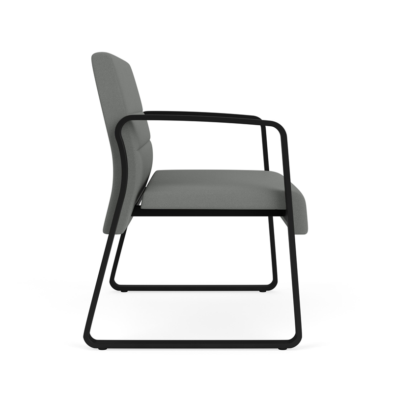 Waterfall Reception Waiting Sled Base Bariatic Chair / Black Steel / Light Gray