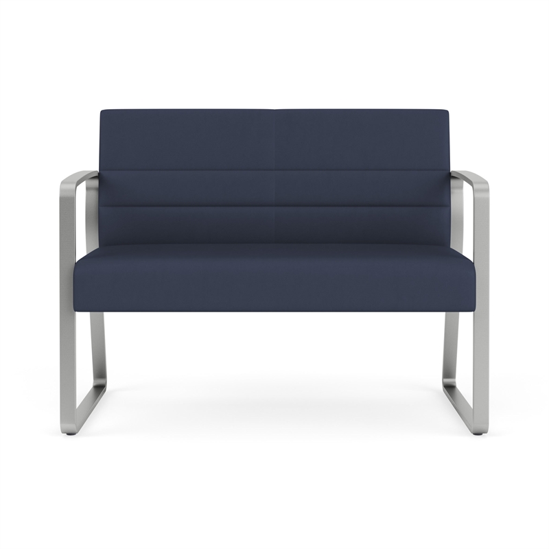 Waterfall Reception Waiting Room Sled Base Loveseat / Silver Steel / Blue