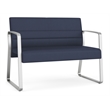 Waterfall Reception Waiting Room Sled Base Loveseat / Silver Steel / Blue