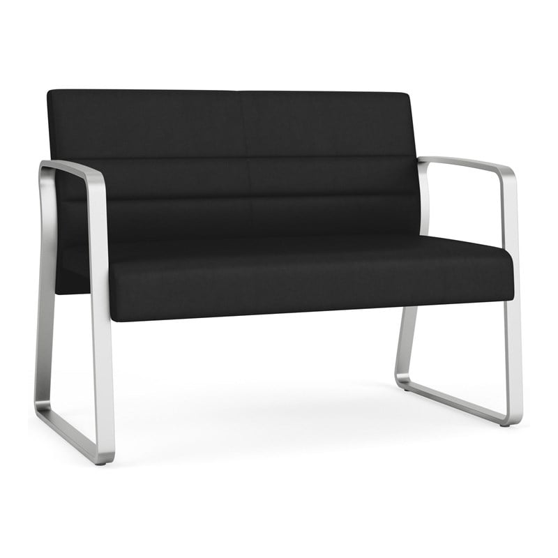 Waterfall Reception Waiting Room Sled Base Loveseat / Silver Steel / Black