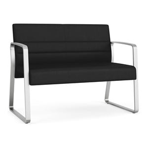 Waterfall Reception Waiting Room Sled Base Loveseat / Silver Steel / Black