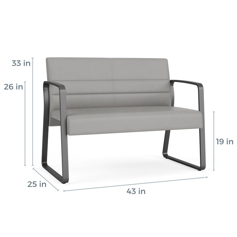 Waterfall Reception Waiting Room Sled Base Loveseat / Silver Steel / Black
