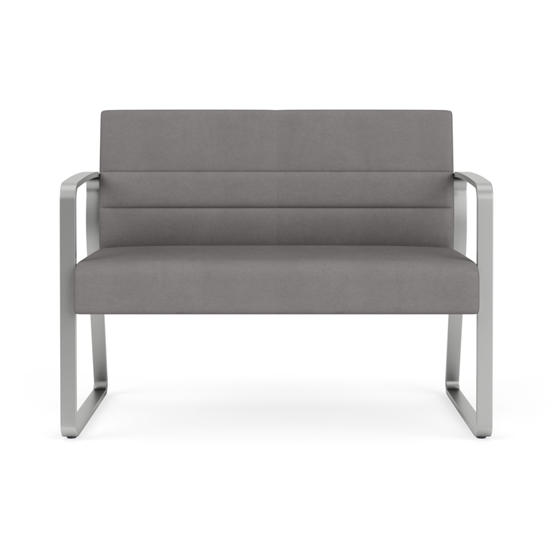 Waterfall Reception Waiting Sled Base Loveseat / Silver Steel / Light Gray
