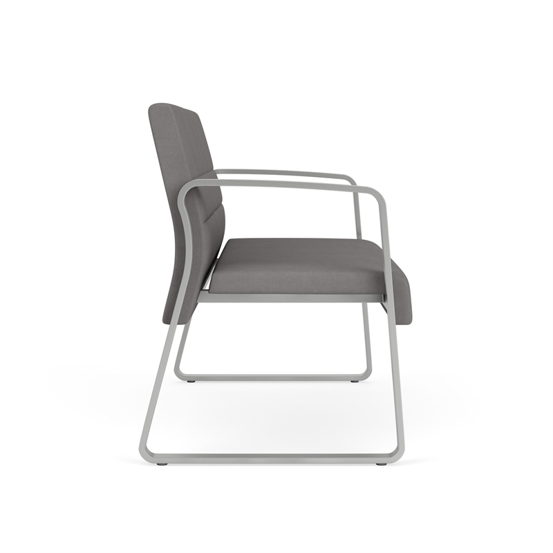 Waterfall Reception Waiting Sled Base Loveseat / Silver Steel / Light Gray