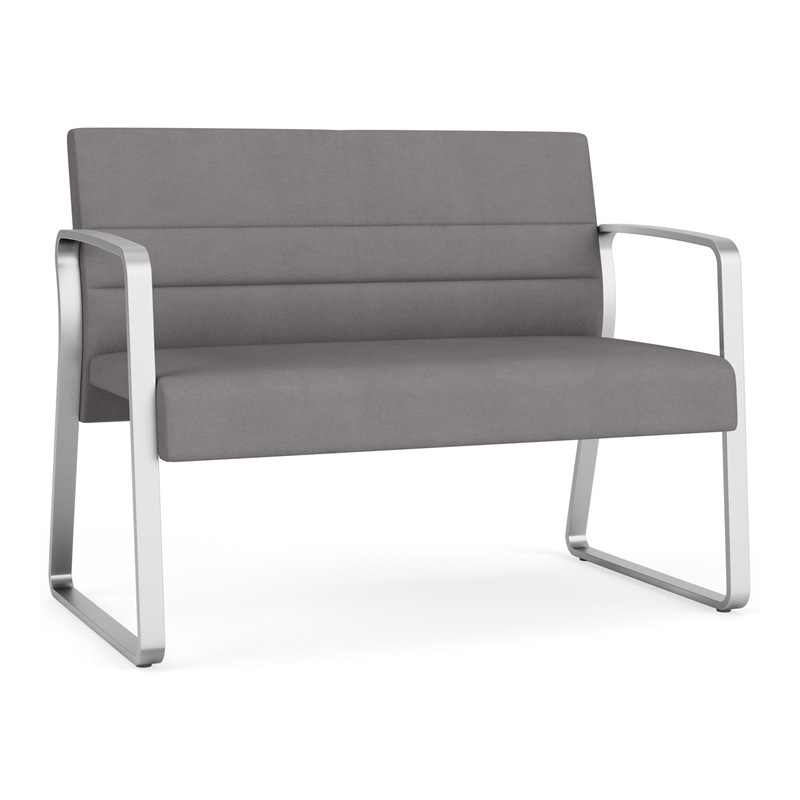 Waterfall Reception Waiting Sled Base Loveseat / Silver Steel / Light Gray