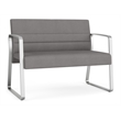 Waterfall Reception Waiting Sled Base Loveseat / Silver Steel / Light Gray