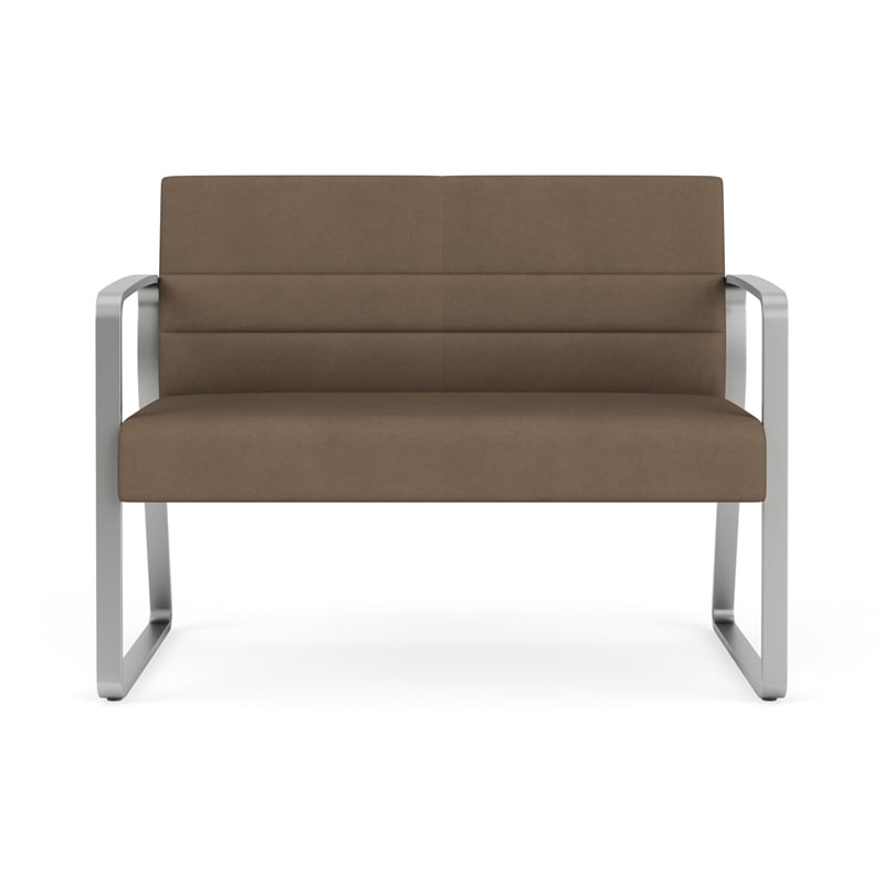 Waterfall Reception Waiting Room Sled Base Loveseat / Silver Steel / Brown