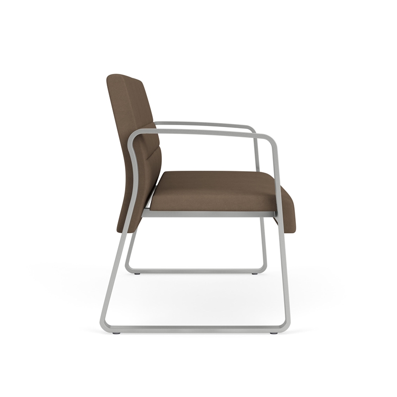 Waterfall Reception Waiting Room Sled Base Loveseat / Silver Steel / Brown