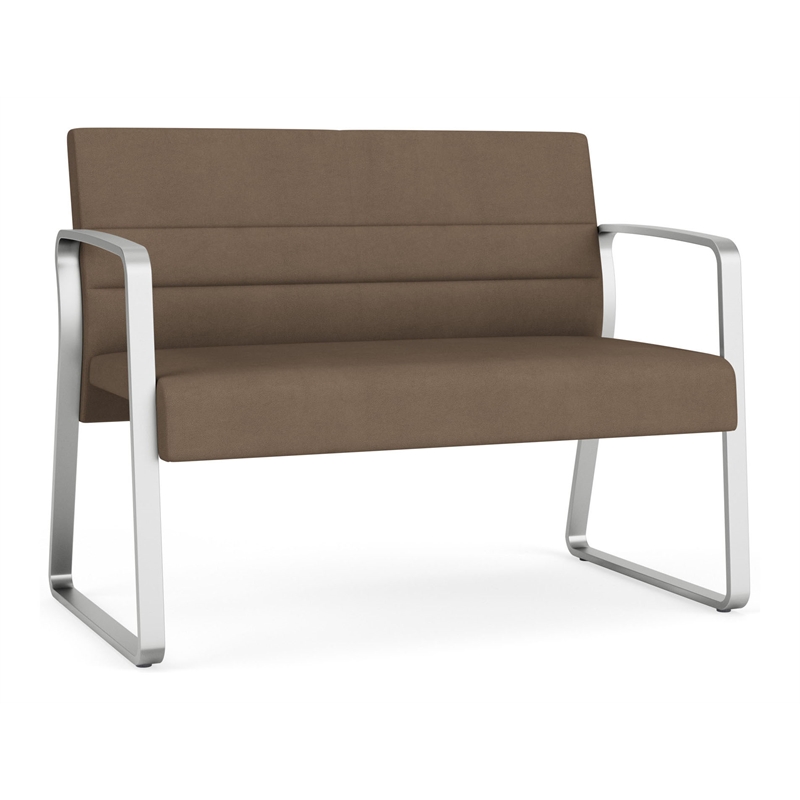 Waterfall Reception Waiting Room Sled Base Loveseat / Silver Steel / Brown