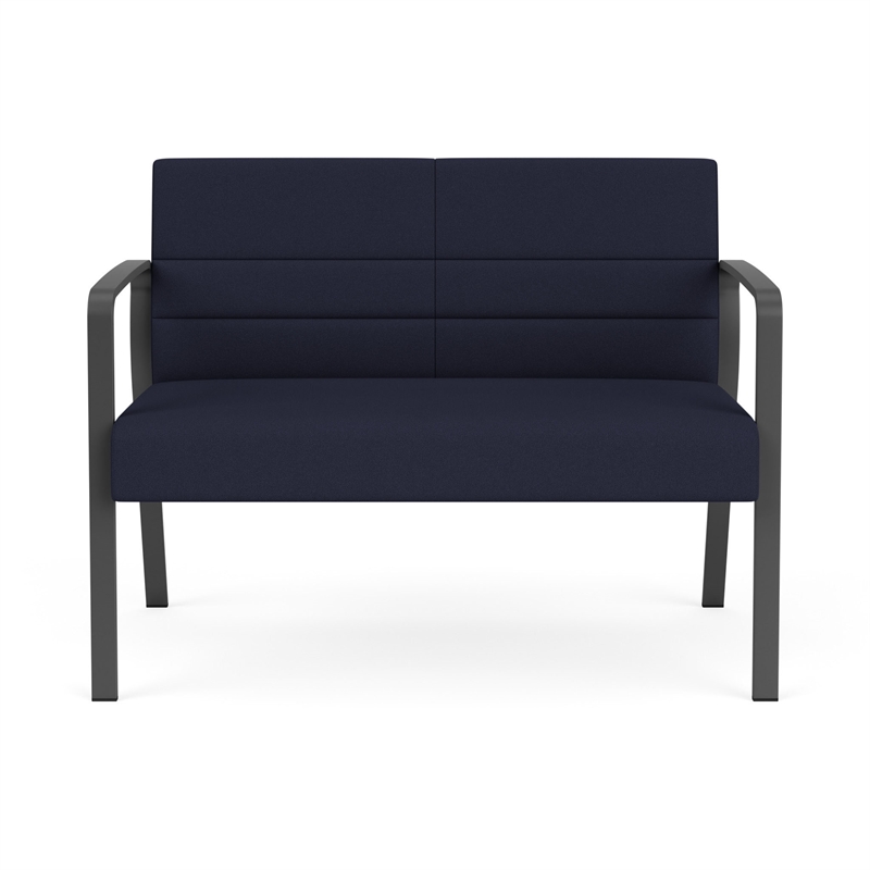 Waterfall Reception Waiting Room Loveseat / Charcoal Steel / Navy Blue