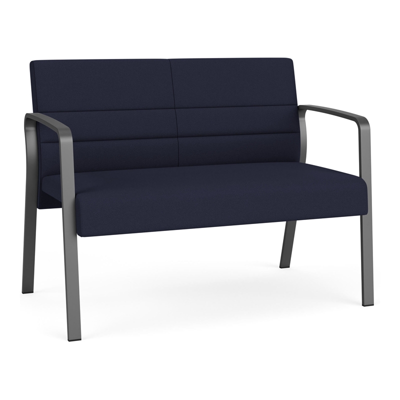 Waterfall Reception Waiting Room Loveseat / Charcoal Steel / Navy Blue
