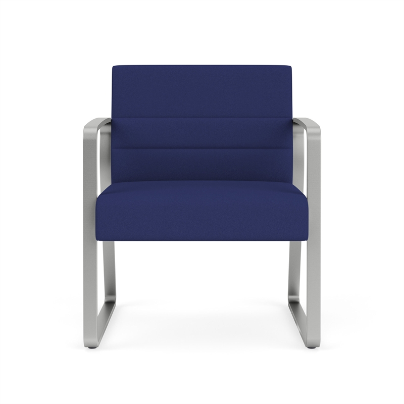 Waterfall Reception Waiting Sled Base Oversize Guest Chair / Silver Steel / Blue