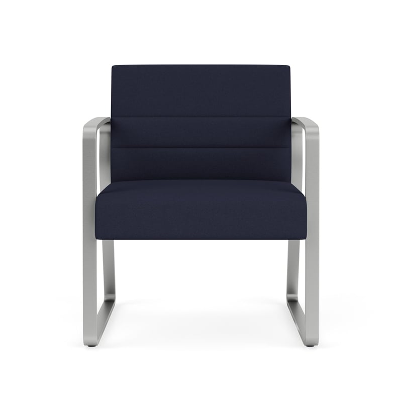 Waterfall Reception Contemporary Oversize Guest Chair / Silver Steel / Navy Blue