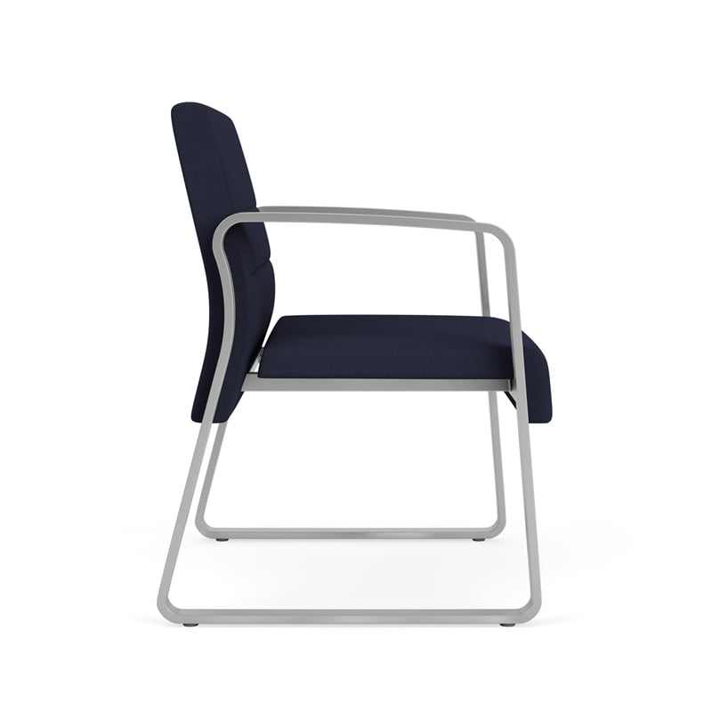 Waterfall Reception Contemporary Oversize Guest Chair / Silver Steel / Navy Blue