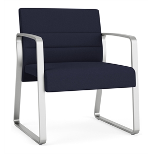 Waterfall Reception Contemporary Oversize Guest Chair / Silver Steel / Navy Blue