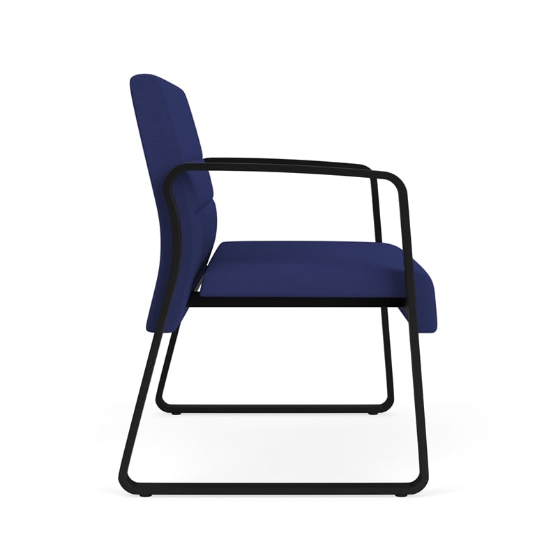 Waterfall Reception Waiting Sled Base Bariatic Chair / Black Steel / Blue